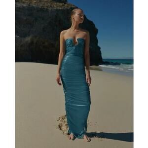 Baobab Womens Magalenha Maxi Dress Ruched Strapless Hielo Blue Size XS NEW